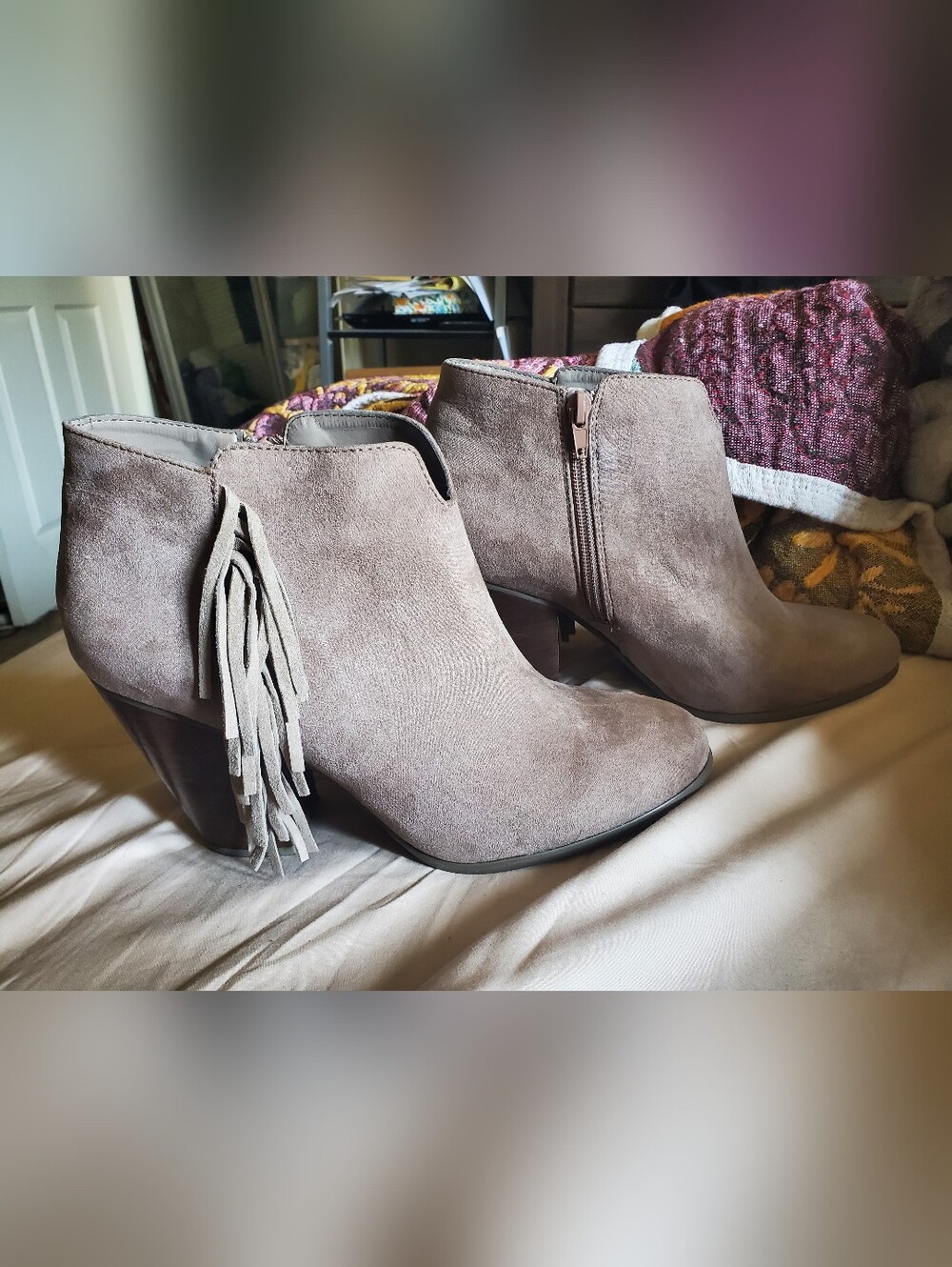 Carlos Santana Tempe Leather + Suede Ankle Boots + Fringe - Size 10